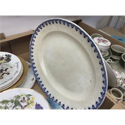 Emma Bridgewater wall clock, Country Artists kingfisher, Wedgwood Charnwood pattern tea service and a large collection of collectors plates and other ceramics and glassware, in six boxes