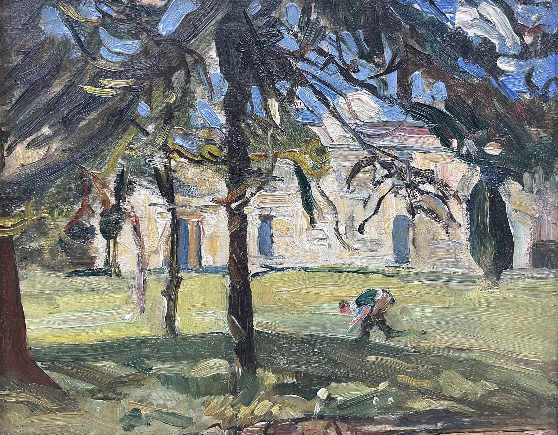 Florence Adelina Hess (Staithes Group 1891-1974): 'Under the Trees', oil on panel unsignde 21cm x 26cm 
Provenance: exh. Phillips & Sons, Marlow, June 1980, label verso