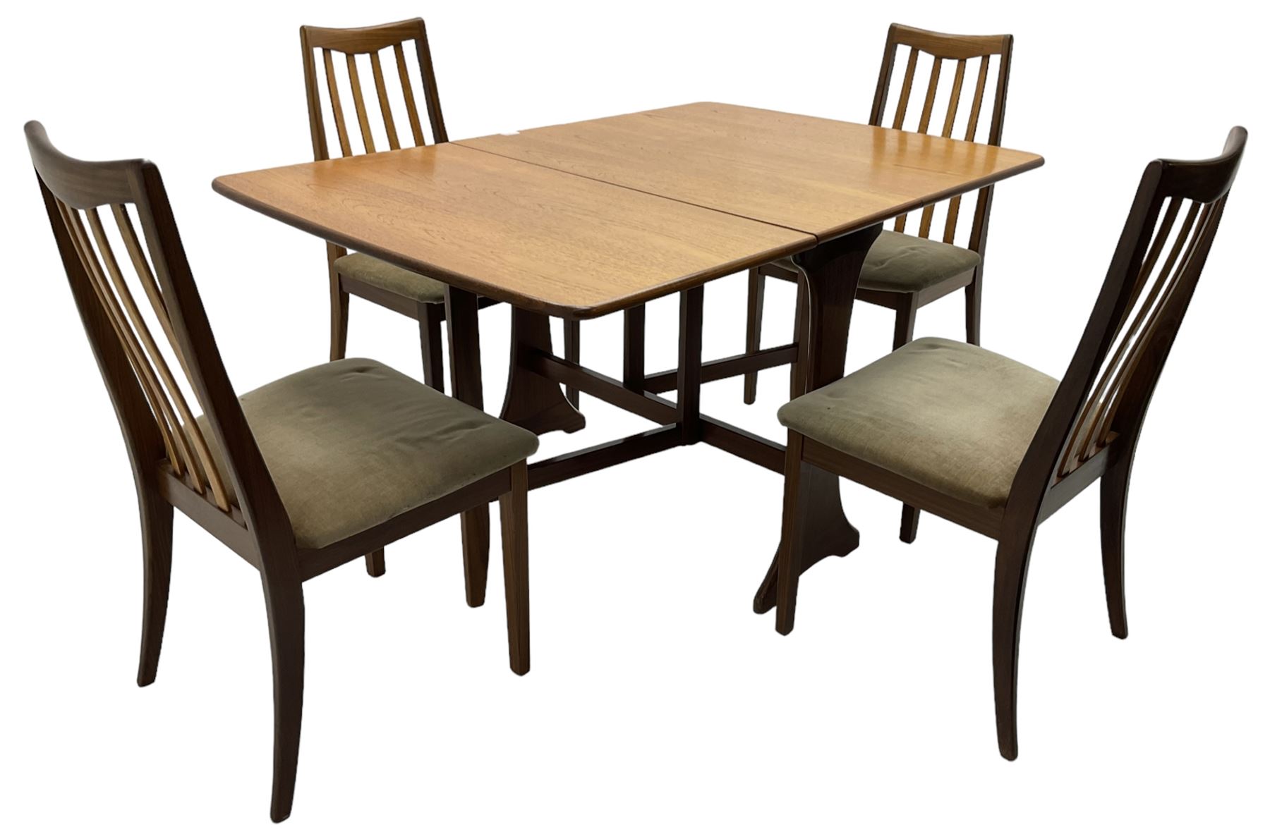 G-Plan - teak folding dining table (91cm x 136cm, H72cm), and a set of four chairs