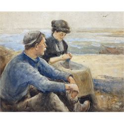 Robert Jobling (Staithes Group 1841-1923): Fisherman and his Wife, watercolour signed 35cm x 43cm