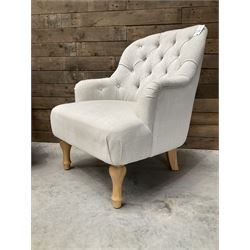 Pair of armchairs upholstered in button back linen fabric