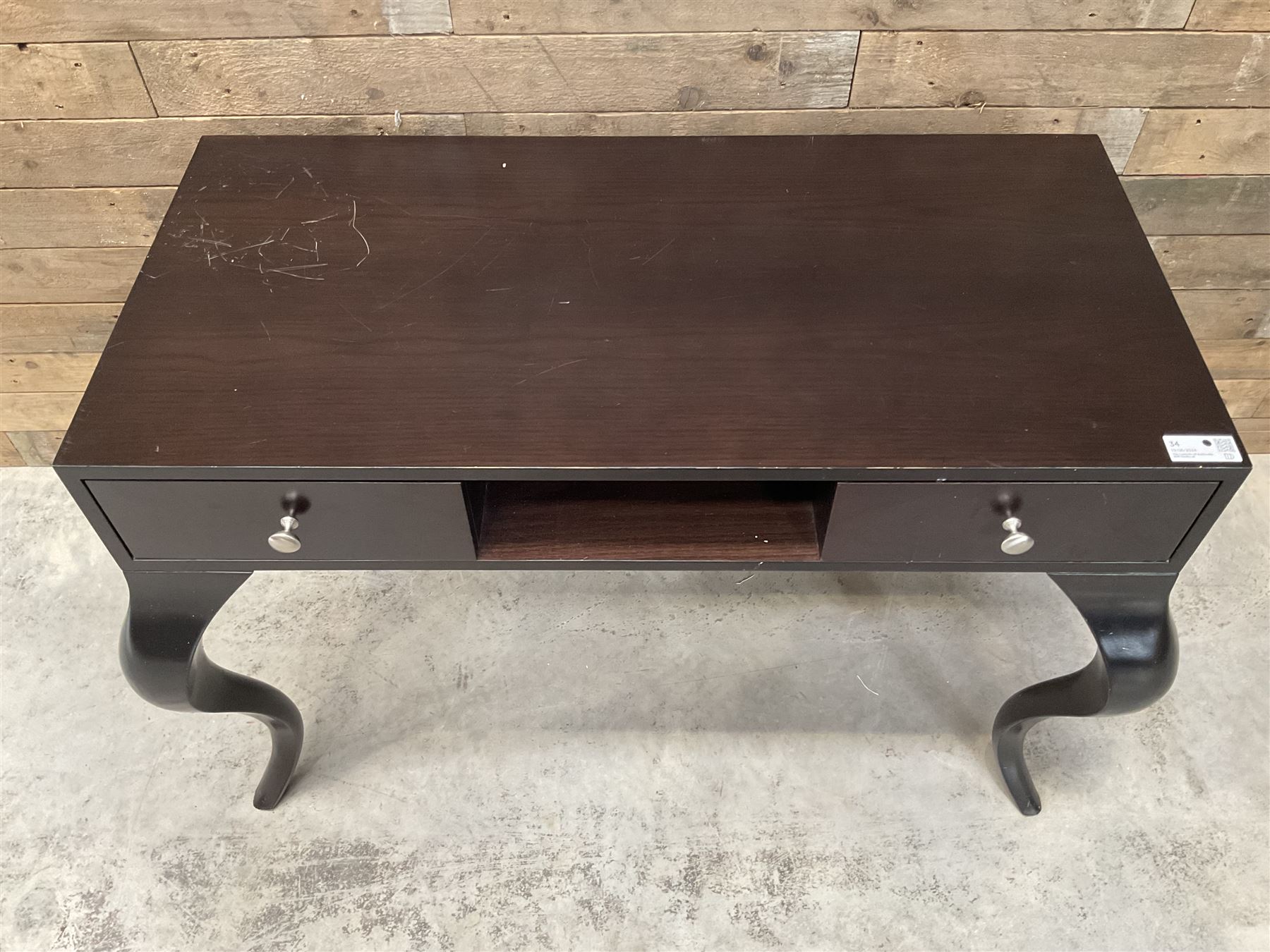 Rosewood finish console dressing table, fitted with two soft-close drawers