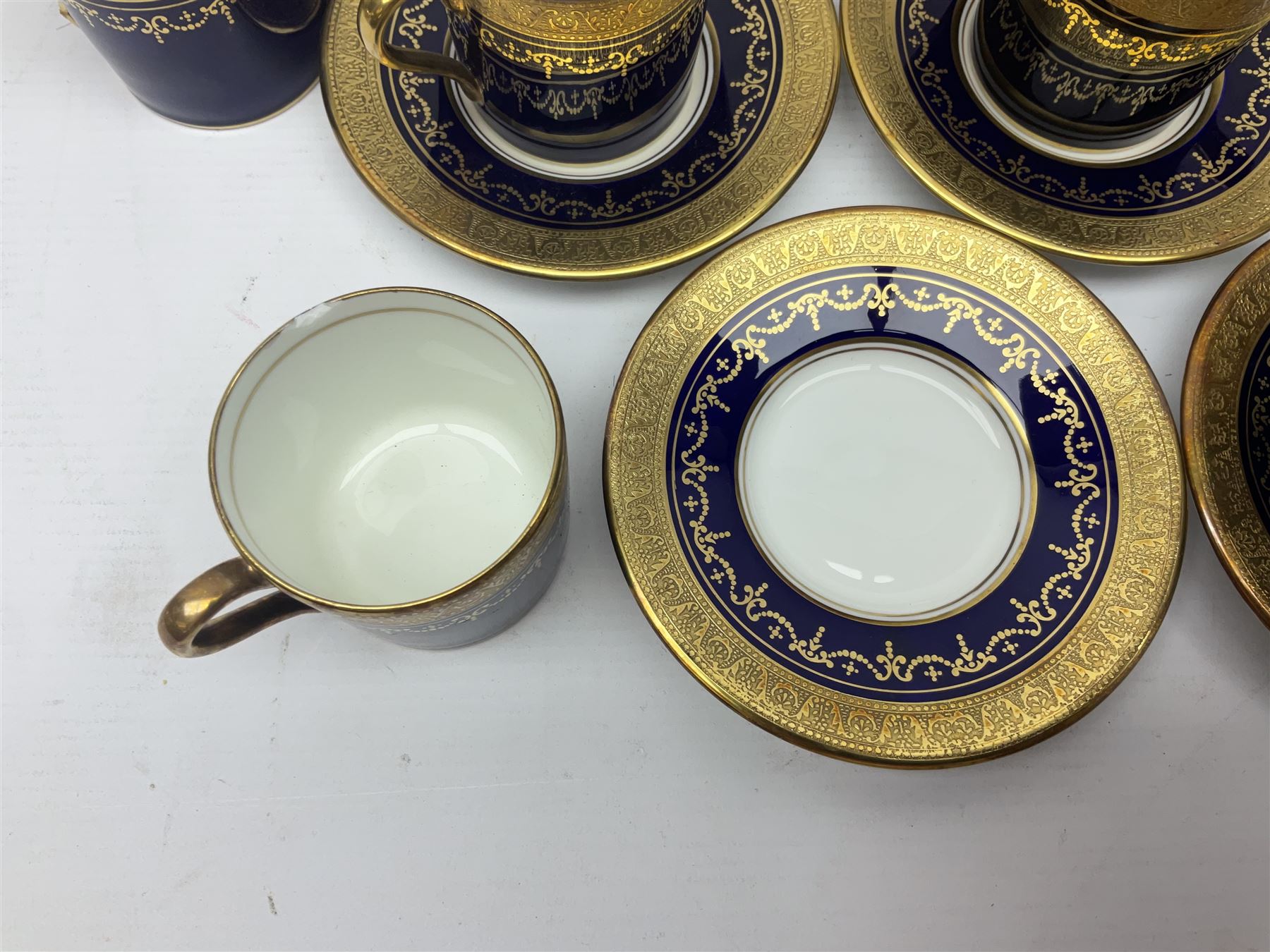 Aynsley Georgian Cobalt pattern coffee service, pattern no 7348, comprising twelve coffee cans and saucers, coffee pot, open sucrier and milk jug, all with printed mark beneath