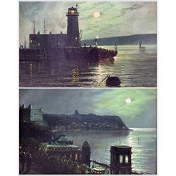 Walter Linsley Meegan (British c1860-1944): Scarborough South Bay and Lighthouse, pair oil...