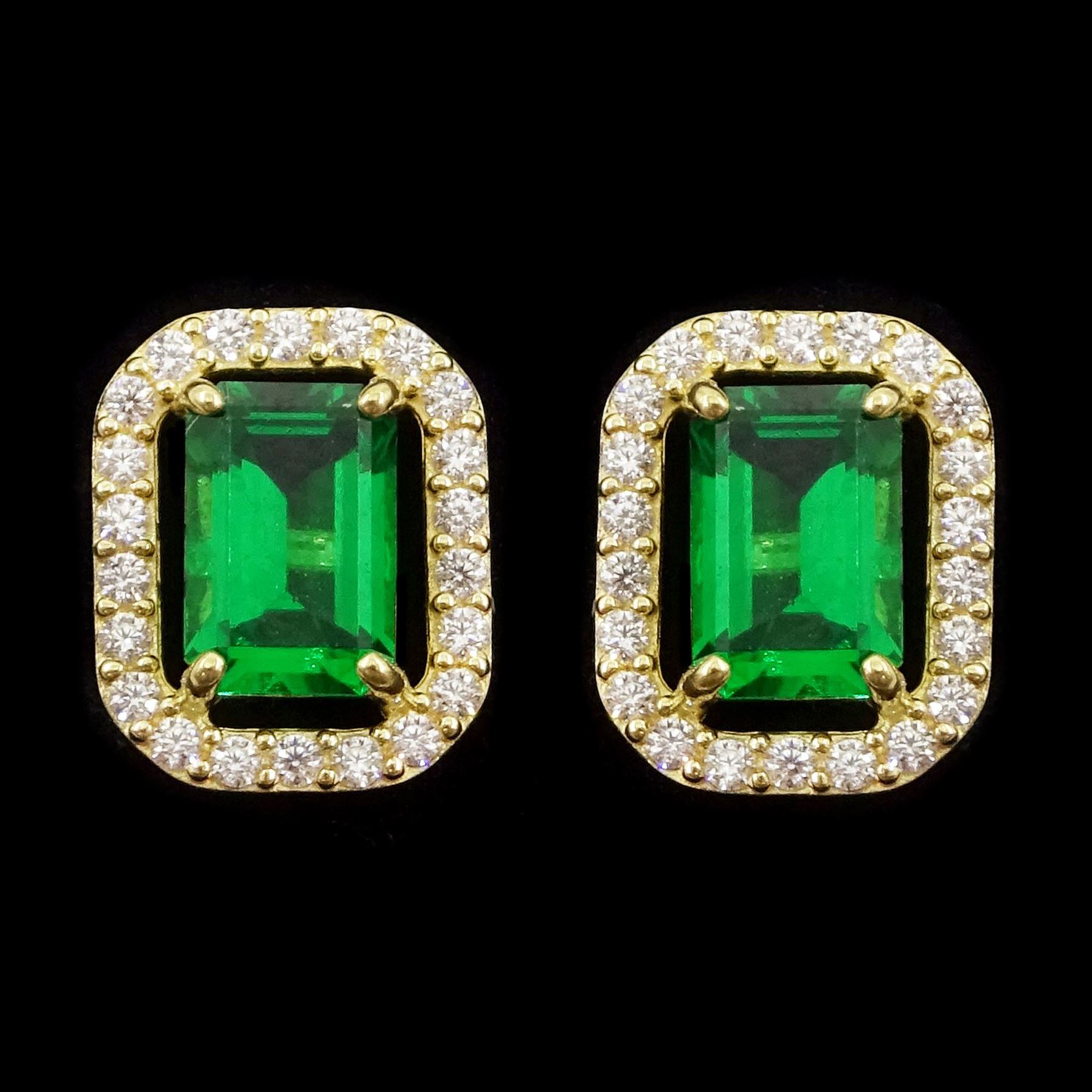 Pair of 9ct gold green stone and cubic zirconia stud earrings, stamped