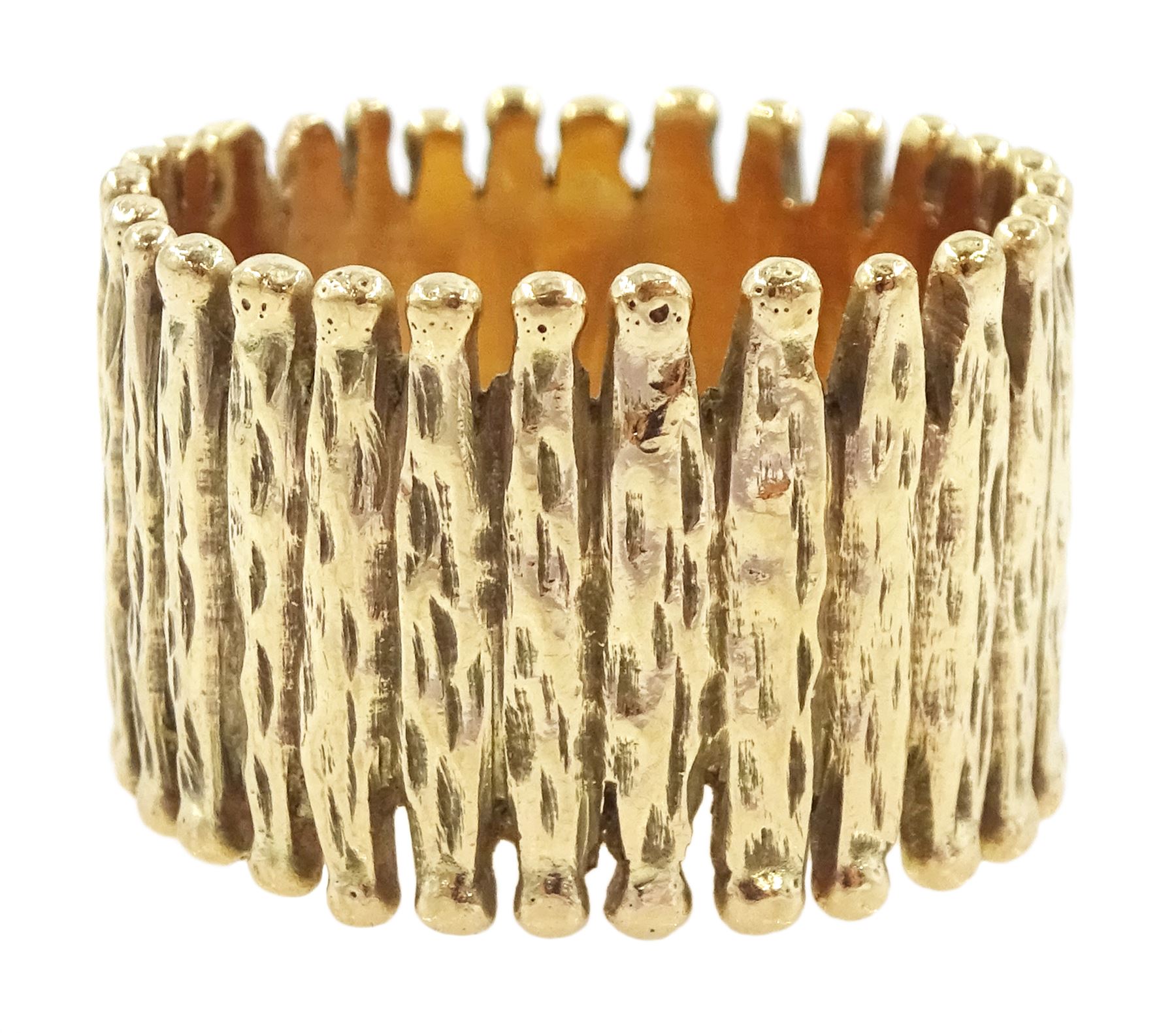 9ct gold wide bark effect ring