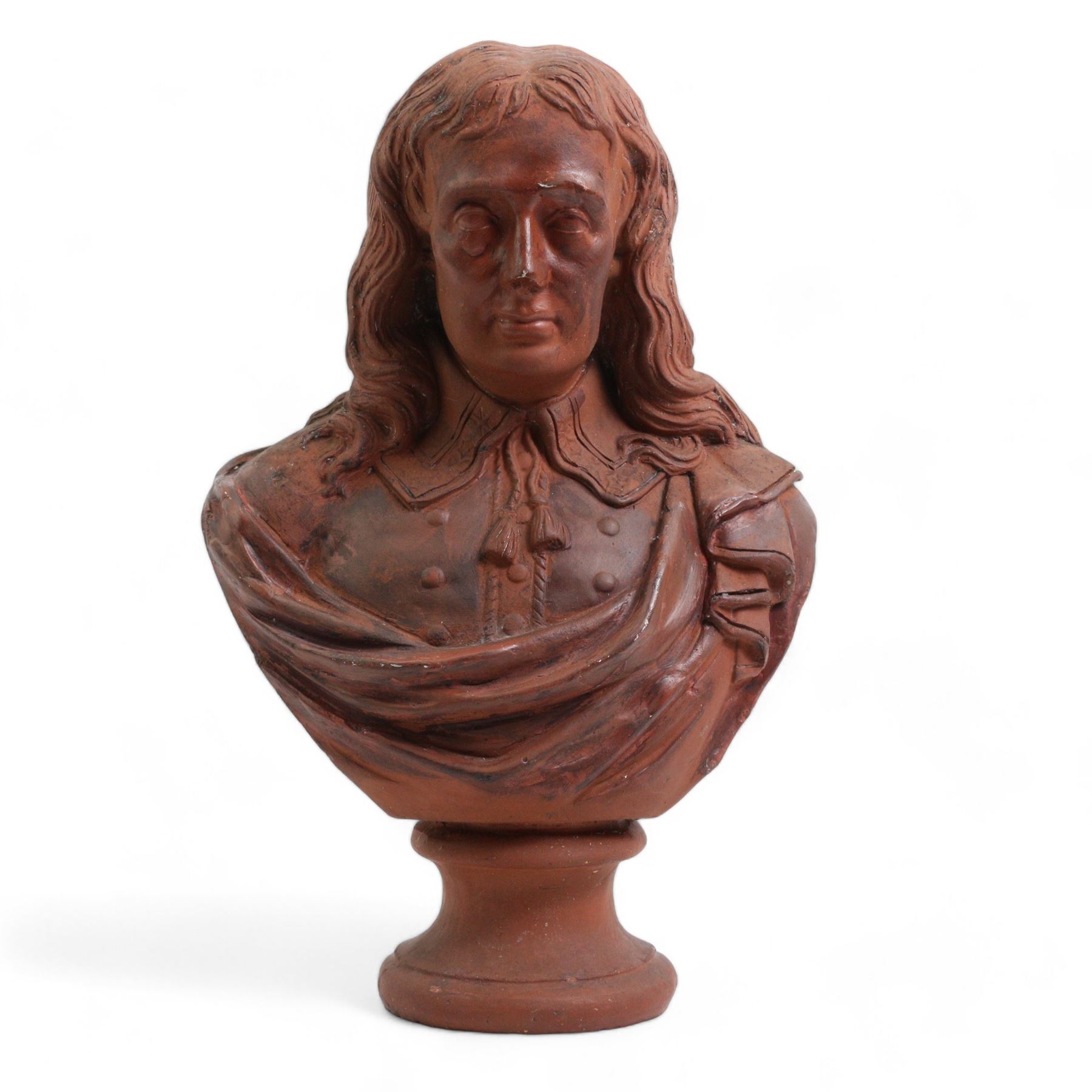 19th century terracotta library bust of John Milton (1608-1674) H29cm