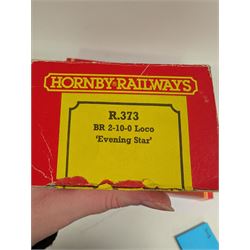 Four Hornby '00' gauge locomotives, comprising R373 BR Standard Class 9F 2-10-0 Evening Star locomotive no. 92220, R033 BR Class 7MT 4-6-2 Morning Star locomotive no. 70021, R295 BR Class A3 4-6-2 Dick Turpin locomotive no. 60080 and R860 BR Class 4-4-0 The Pytchley locomotive no. 62750, all boxed 