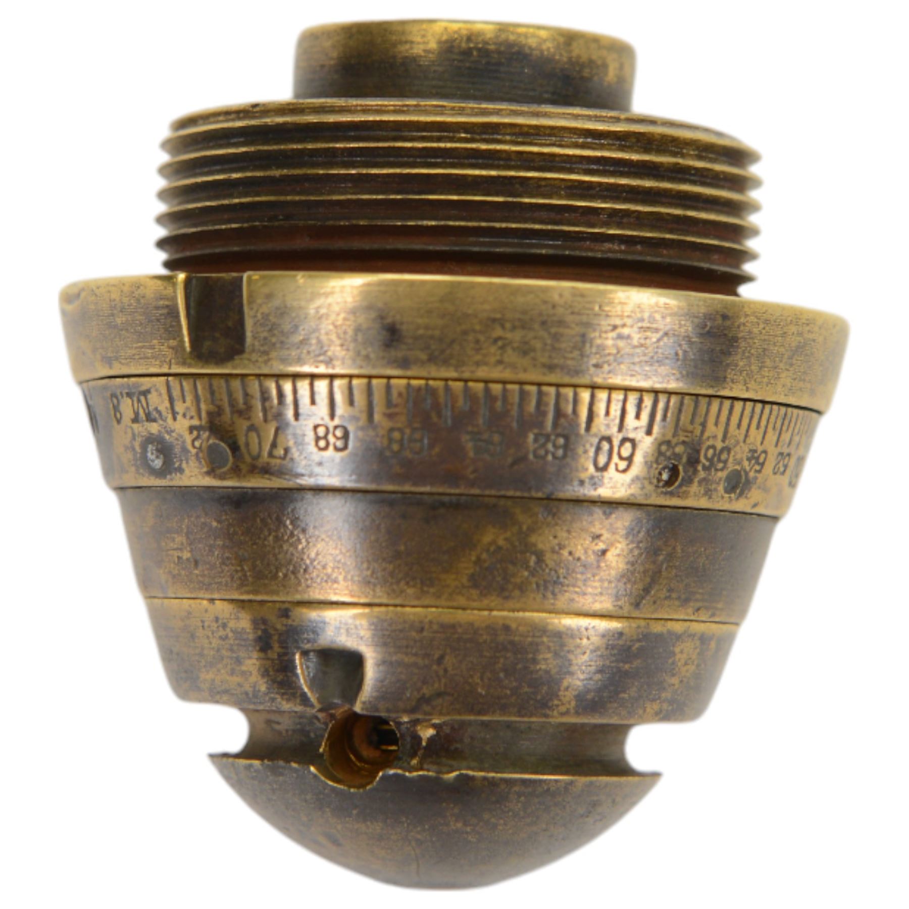 WWI British No. 80 shrapnel fuse shell, together with two other fuses, all cut away to reveal the centre of the fuse 