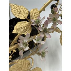 Ruth van Ruyckevelt for St Denis (ex-Royal Worcester) bone china and gilt bronze sculpture of blackberries, upon marble plinth with inset porcelain plaque beneth, code No.A109, overall L39cm