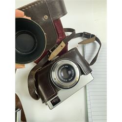 Collection of 35mm rangefinder cameras and similar, to include King Regula L, Balda Baldessa serial no. 370514, Synchro Compur MX V, Kodak Retina Ib serial no. 179811, Kodak 66 Model II and a Zeiss Ikon Contaflex, all with brown cases, with two leather camera bags and accessories