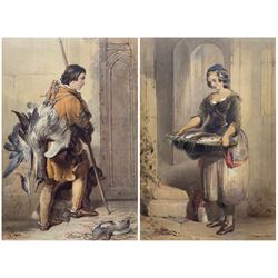 Paul Falconer Poole RA (British 1807-1879): 'The Day's Catch' and 'The Day's Bag', pair watercolours signed and dated 1847, titled on label verso 41cm x 28cm (2)