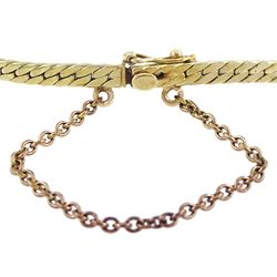 14ct gold three stone sapphire and diamond twist design and herringbone link bracelet, stamped 585