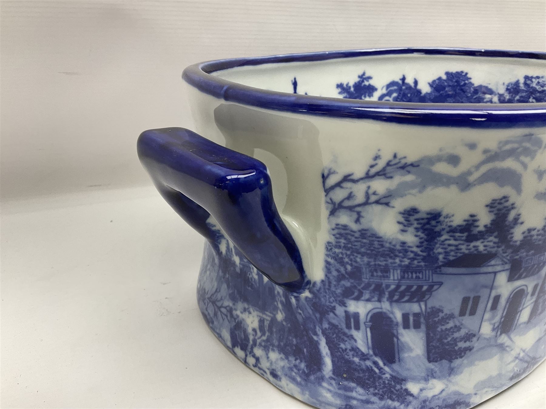 Pair of Victorian style, blue and white footbaths, H14cm, L37cm
