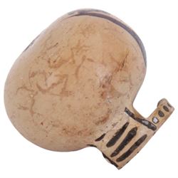 Greek Corinthian Black-figured aryballos, the spherical body painted with a figure on horseback, H6.5cm 