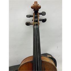 French violin c1890 with 36cm two-piece maple back and ribs and spruce top, bears label 'Antonius Sradivarius Cremonensis Faciebat Anno 17**' L59.5cm; in carrying case with outer canvas cover