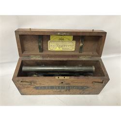 1940s Heath & Co brass and copper 'Hezzanith' sextant No. H412, in original oak carrying case, the inside lid with examination certificate dated 1942, together with a patinated brass miners level, in wooden box inscribed G.H Burrows