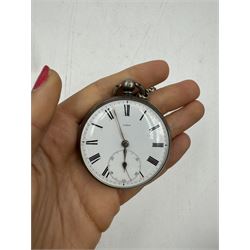 Victorian silver open faced lever pocket watch, the white dial with black Roman numerals and a subsidiary seconds dial, numbered 11368, case hallmarked Joseph Hirst, London 1925, with hallmarked silver watch chain