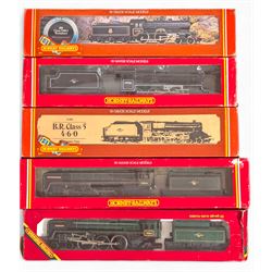 Five Hornby '00' gauge locomotives, comprising R329 Britannia Class 4-6-2 William Shakespeare locomotive no. 70004, R314 Black 5 Class 4-6-0 locomotive no. 44932, R259 Class D49/1 Yorkshire locomotive no. 62700, R068 Class 5 4-6-0 locomotive no. 44808 and R063 Class 7 4-6-2 re-worked as Thomas Hardy locomotive no. 70034,  all boxed 