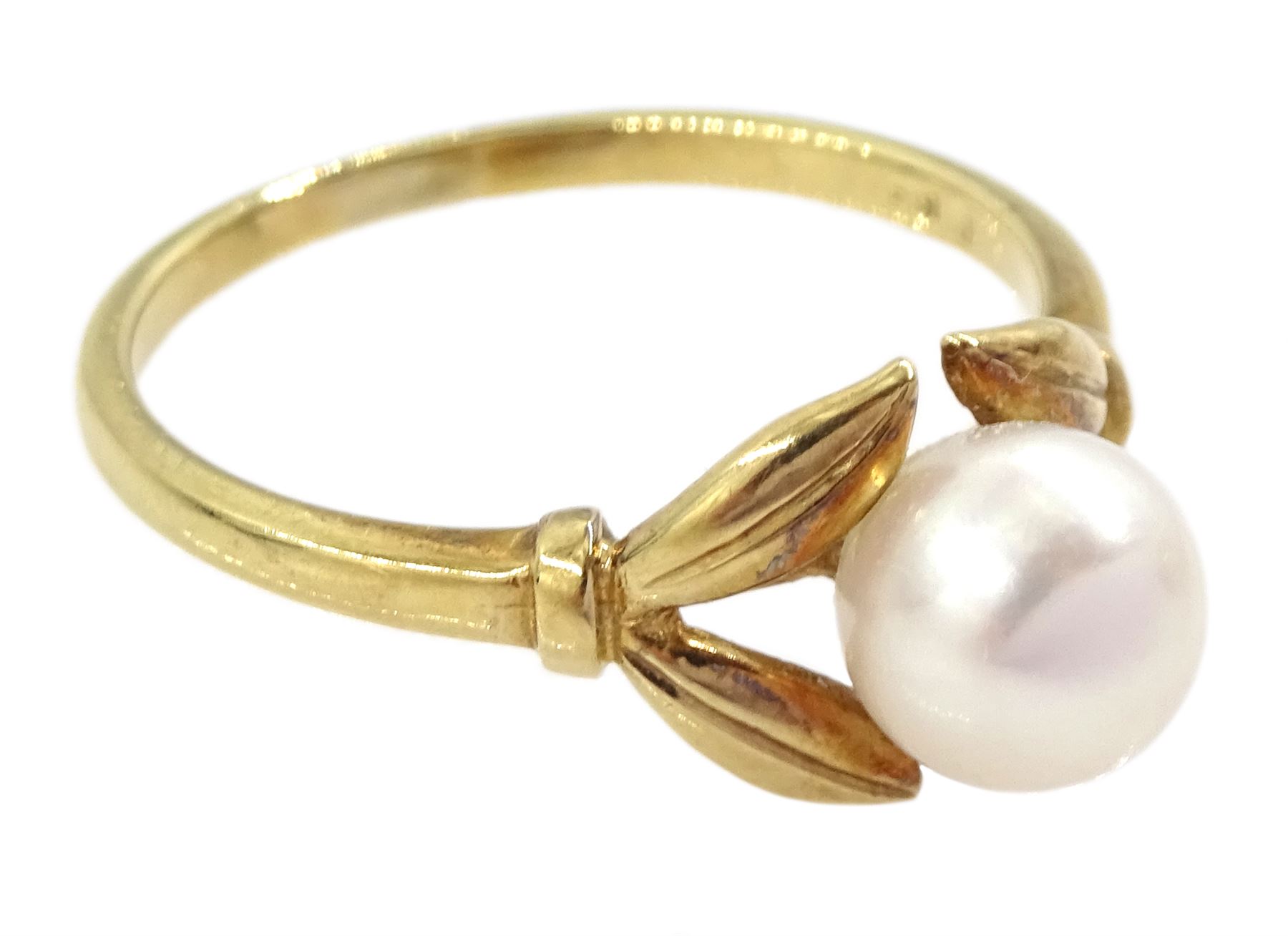 Mikimoto 14ct gold single stone cultured pearl ring, stamped K14, in original box with guarantee dated 1966