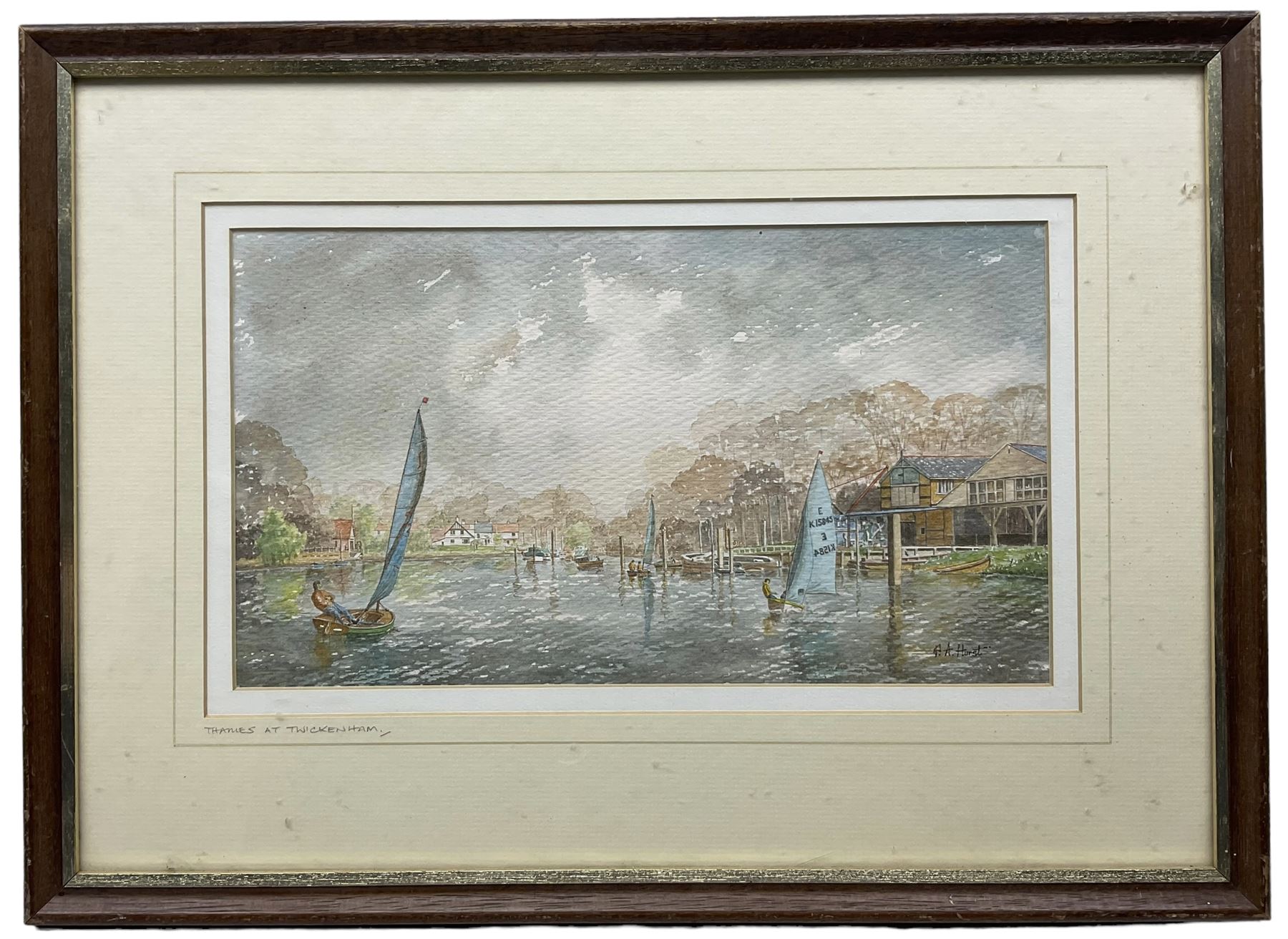 Peter A Hurst (British 20th Century): 'Thames at Twickenham', watercolour signed, titled on mount; H Jarman (British 19th Century): Fishing From the Bridge, watercolour signed and dated 1917, indistinctly inscribed verso max 35cm x 50cm (2) (one unframed)