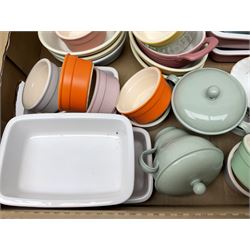 Collection of pastel coloured ramakins and pie dishes, including examples by Tala and Pots & Co, etc