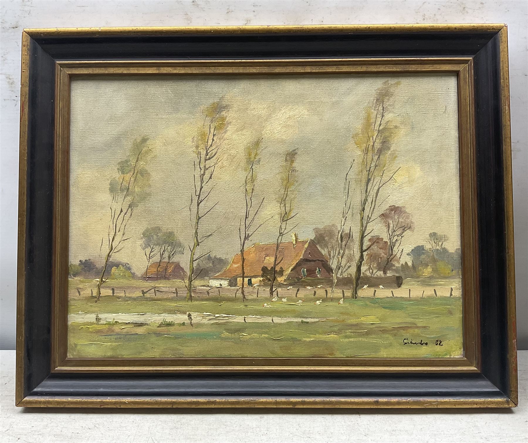 Continental School (20th Century): Chickens Grazing on the Farm, two oils by different hands one indistinctly signed and dated '52, 29cm x 40cm 