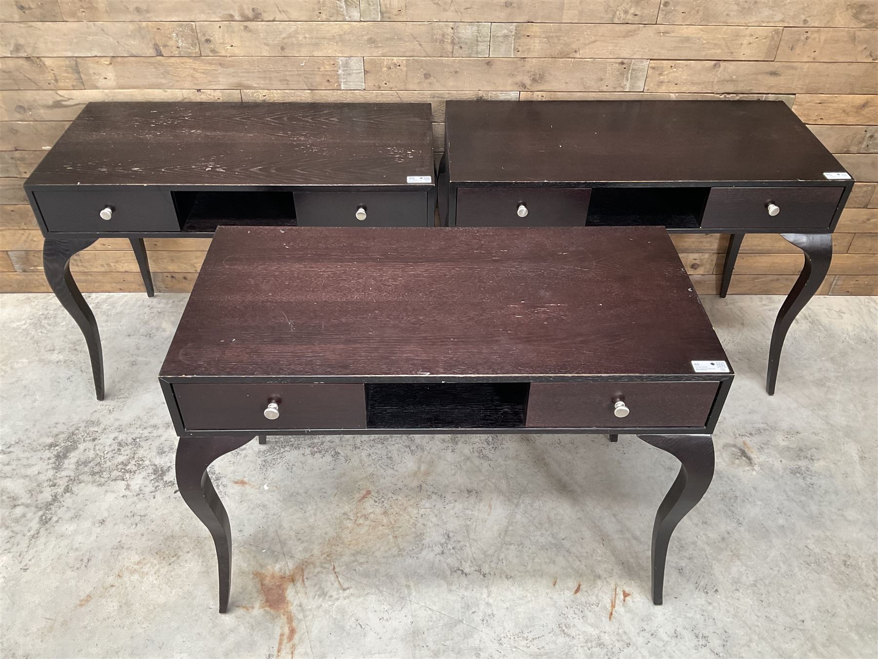 3 x rosewood console dressing tables, with two soft-close drawers