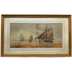 George Chambers Jnr. (British 1829-1878): Yarmouth Boat and other Shipping at Sea, pair watercolours and pencil signed and dated 1967, 23cm x 49cm (2)