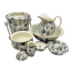 Crown Ducal chintz wash set including jug, wash bowl, chamber pot, etc