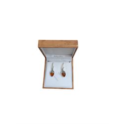 Pair of silver Baltic amber acorn earrings, boxed 