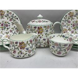 Minton Haddon Hall pattern tea service for twelve place settings, to include teapot, sugar bowl, milk jug, twelve cups and saucers and twelve dessert plates (39)