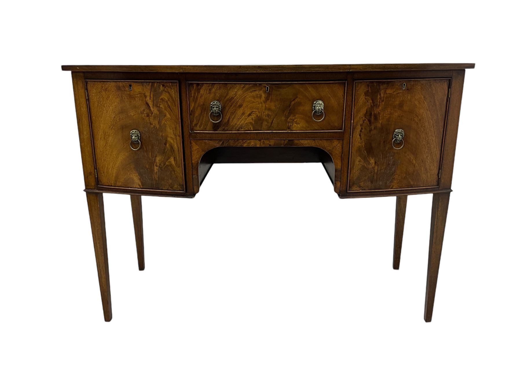 Georgian design mahogany bow-fronted sideboard, banded top over single drawer and two cupboards, on square tapering supports 