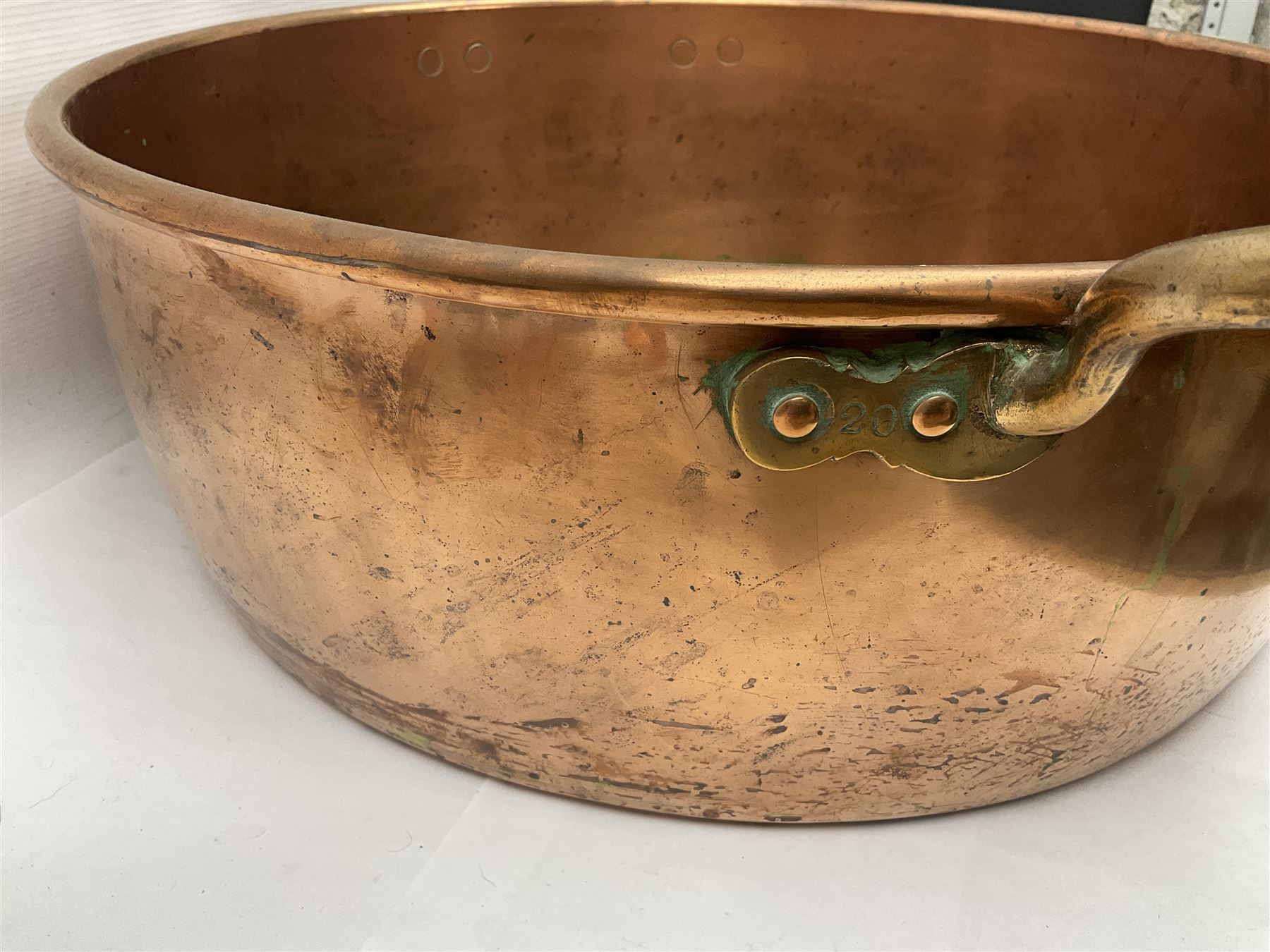 Large Victorian copper twin handled jam or preserve pan, not including handles H18cm D53cm