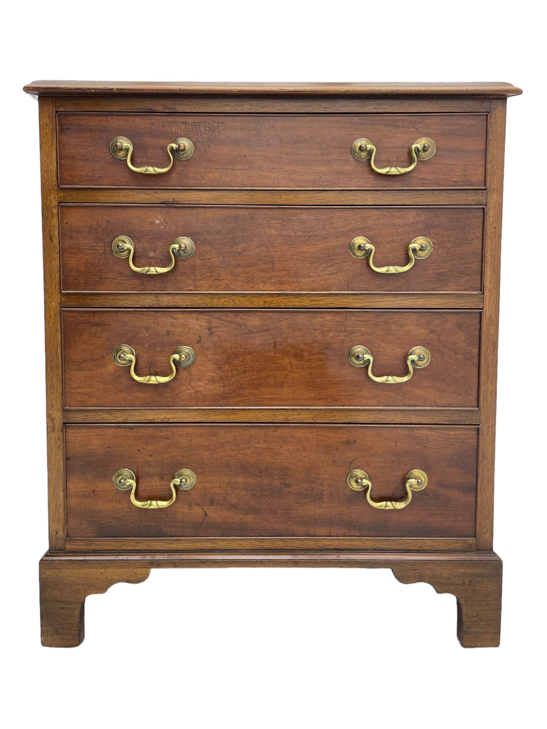 Small Georgian and later mahogany chest, moulded rectangular top over four long cock-beaded drawers, on bracket feet