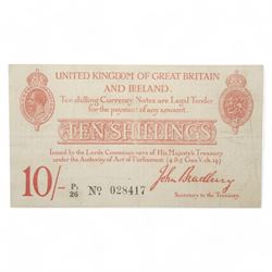 George V Bradbury second issue ten shillings banknote 'P1 26 No.028417'