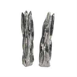 Pair of orthoceras fossil towers, age: Devonian period, location: Morocco, larger tower, H55cm