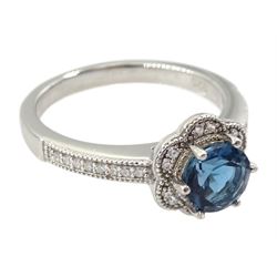 Silver London blue topaz and cubic zirconia ring, stamped 925