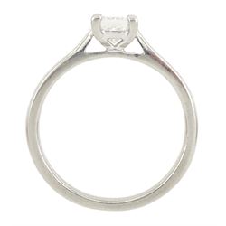 Platinum single stone square modified brilliant cut diamond ring by Hugh Rice, Sheffield 2014, diamond 0.50 carat, GIA report check: colour G, clarity VS1