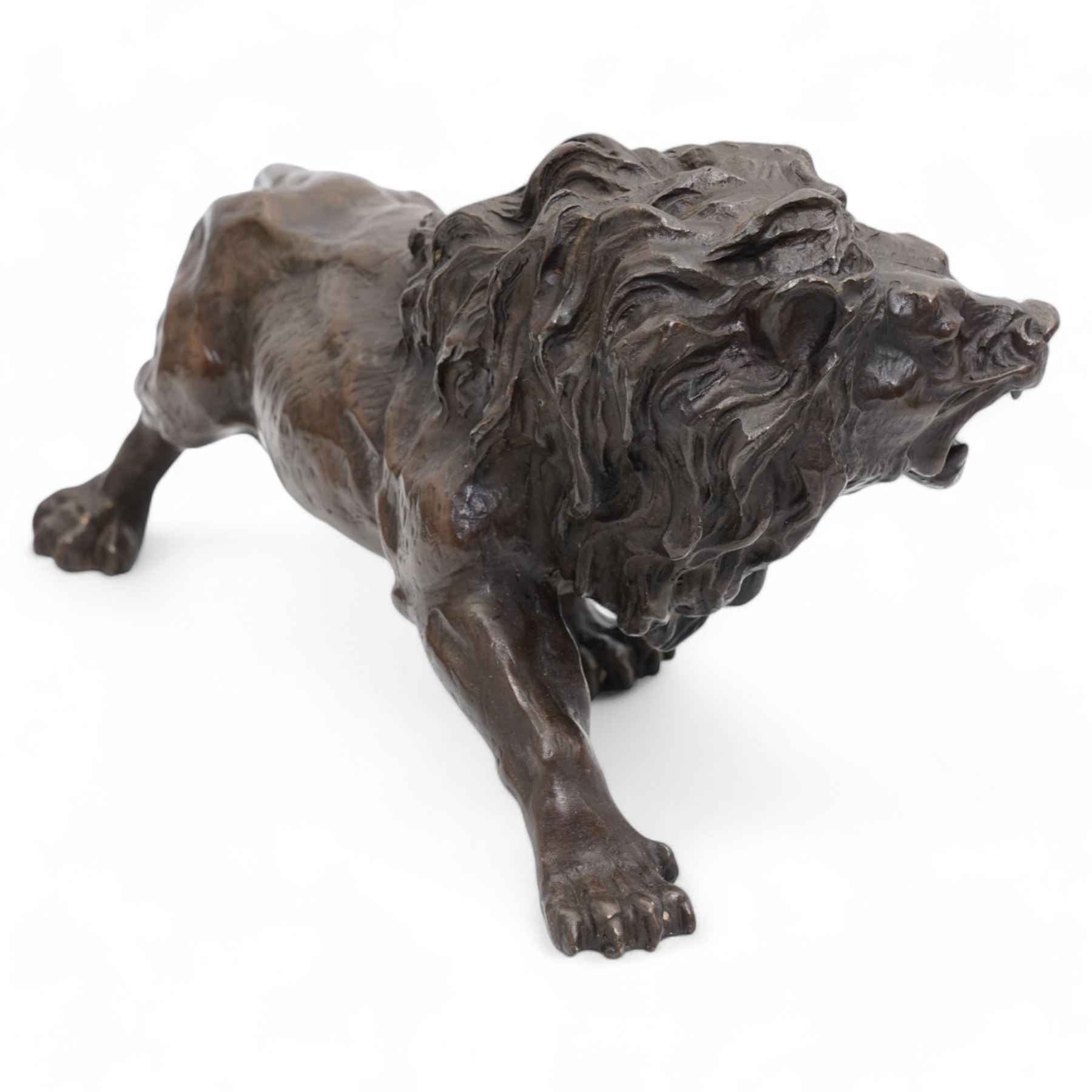 Bronze, modelled as a snarling lion, H16cm