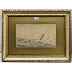 Watson (British early 20th century): Seascape, watercolour signed and dated 1910, 20cm x 34cm; T Joelson (British early 20th century): Coastal Seascape with Figure and Sailing Boat, oil on canvas signed and dated 1911, 30cm x 40cm (2)