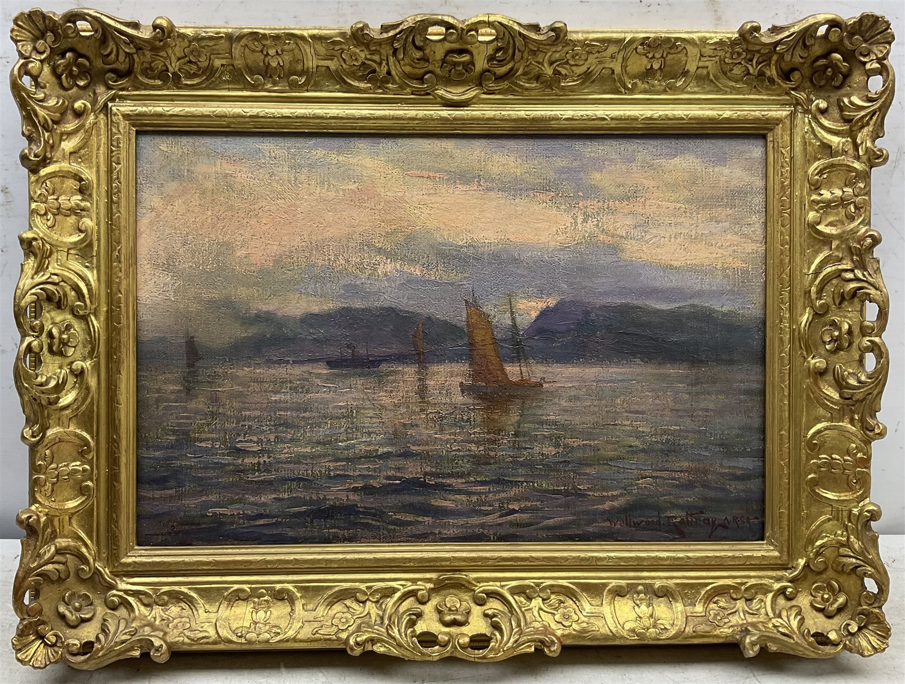 Alexander Wellwood Rattray ARSA (Scottish 1849-1902): Boats at Dusk, oil on canvas signed 29cm x 44cm