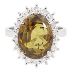 18ct white gold brown zircon and round brilliant cut diamond cluster ring, hallmarked, zir...