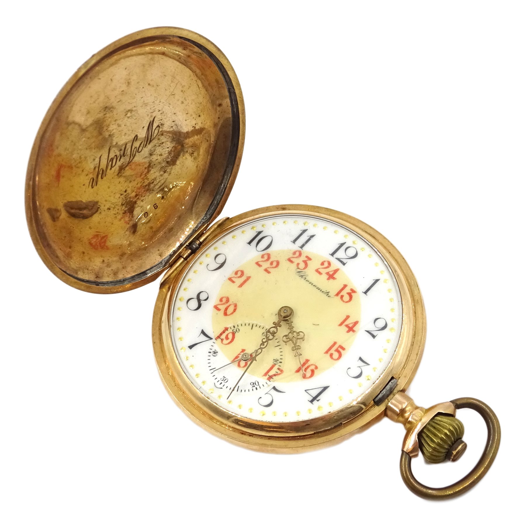 Swiss 14ct rose gold Chronometre hunter pocket watch, Odin movement no ...