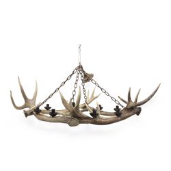 Deer antler chandelier, of square shaped form, with eight fitted lights, W70cm, H61cm