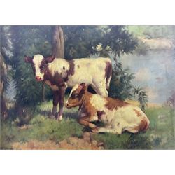 R H Stevenson (British 19th Century): Cattle Grazing, oil on canvas signed 29cm x 39cm 