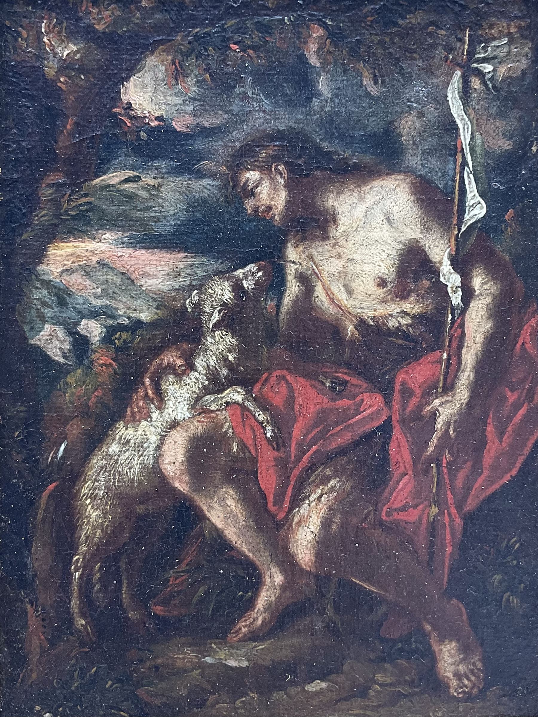 Italian School (18th/19th century): St John and the Lamb of God, oil on canvas unsigned 17cm x 13cm