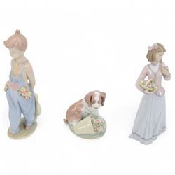 Three Lladro figures, comprising Innocence in Bloom no 7644,  It Wasn't Me 7650 and Pocket...