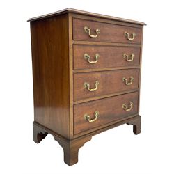 Small Georgian and later mahogany chest, moulded rectangular top over four long cock-beaded drawers, on bracket feet