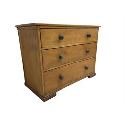 Victorian pine chest, fitted with three drawers with turned ebonised handles 